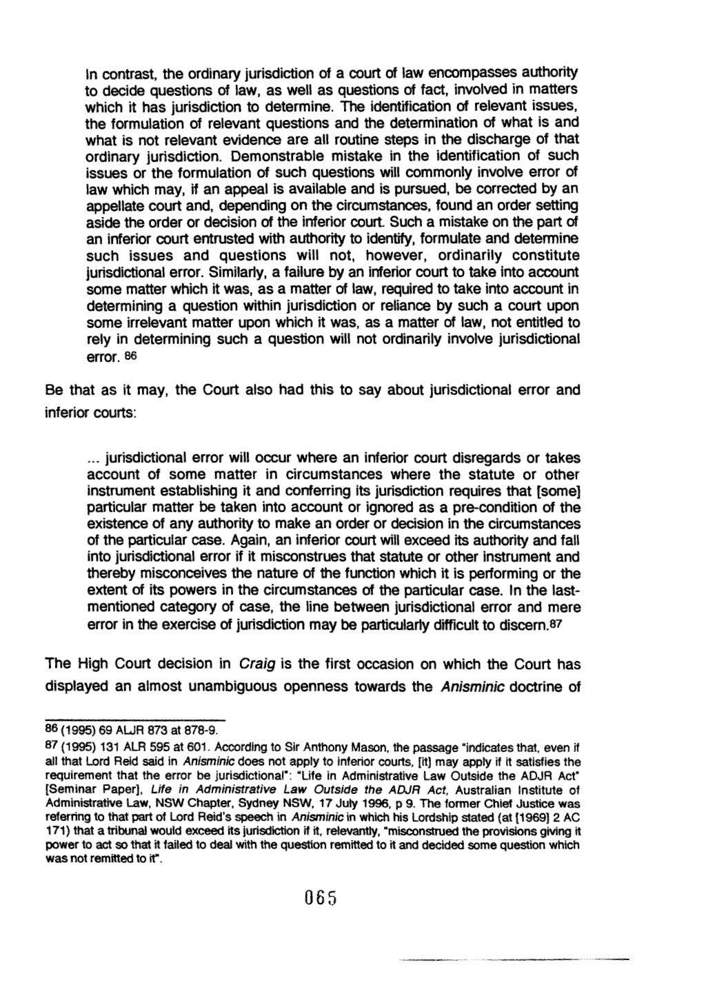 DOCTRINE OF EXTENDED JURISDICTIONAL ERROR IN AUSTRALIA MASTER OF LAW…