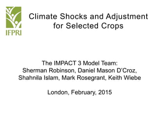 Climate Shocks and Adjustment
for Selected Crops
The IMPACT 3 Model Team:
Sherman Robinson, Daniel Mason D’Croz,
Shahnila Islam, Mark Rosegrant, Keith Wiebe
London, February, 2015
 