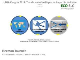 ECO SLC
Sustainable Logistic Chain
LRQA Congres 2014: Trends, ontwikkelingen en impact in de keten
Eindhoven
19 juni 2014
Herman Journée
ECO SUSTAINABLE LOGISTICS CHAIN FOUNDATION, ECOSLC
PRAKTIJKCASE: CIRCLE LINES
EEN NIEUW DUURZAAM LOGISTIEK KETENSYSTEEM
 