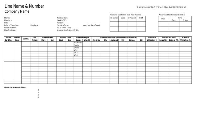 line loading scheduling format