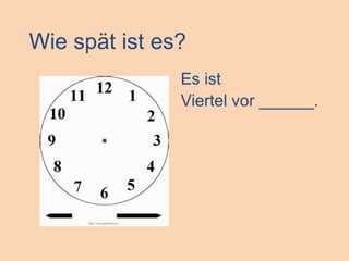 Wie spät ist es?Es istViertel vor ______.