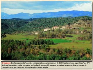 El Lluçanès. En el seu conjunt d'aquestes poblacions tenen una mica més de 8500 habitants i una superfície d'uns 370
km2, pel que podem trobar encara un territori amb un magnífic paisatge format per una mena de gran mosaic de
camps i boscos que s'alternen al llarg i ample d'aquest altiplà.
 