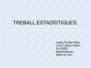 TREBALL ESTADÍSTIQUES.


              Josep Tomàs Palou
              Lluís Fullana Febrer
              2n d'ESO
              Matemàtiques
              Mata de Jonc
 