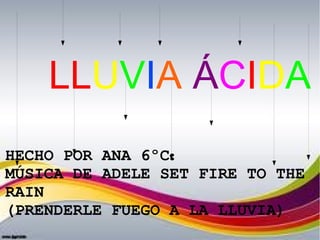LLUVIA ÁCIDA
HECHO POR ANA 6ºC:
MÚSICA DE ADELE SET FIRE TO THE
RAIN
(PRENDERLE FUEGO A LA LLUVIA)
 