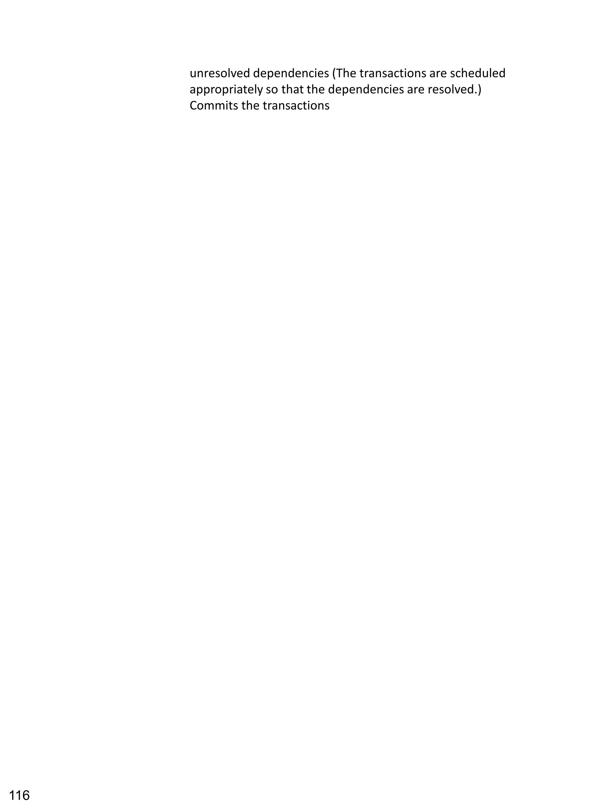 unresolved dependencies (The transactions are scheduled appropriately so that the dependencies are resolved.) 
Commits the transactions 
116 
 