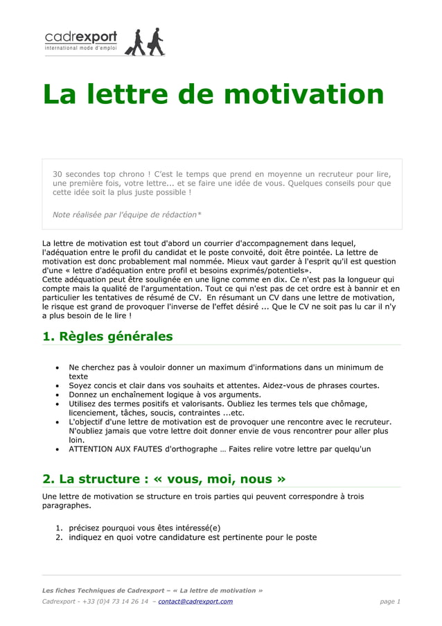 Lettre de motivation | PDF