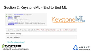 http://purdygoodengineering.com http://anant.us
Section 2: KeystoneML - End to End ML
http://keystone-ml.org/
 