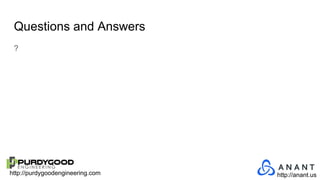 http://purdygoodengineering.com http://anant.us
Questions and Answers
?
 