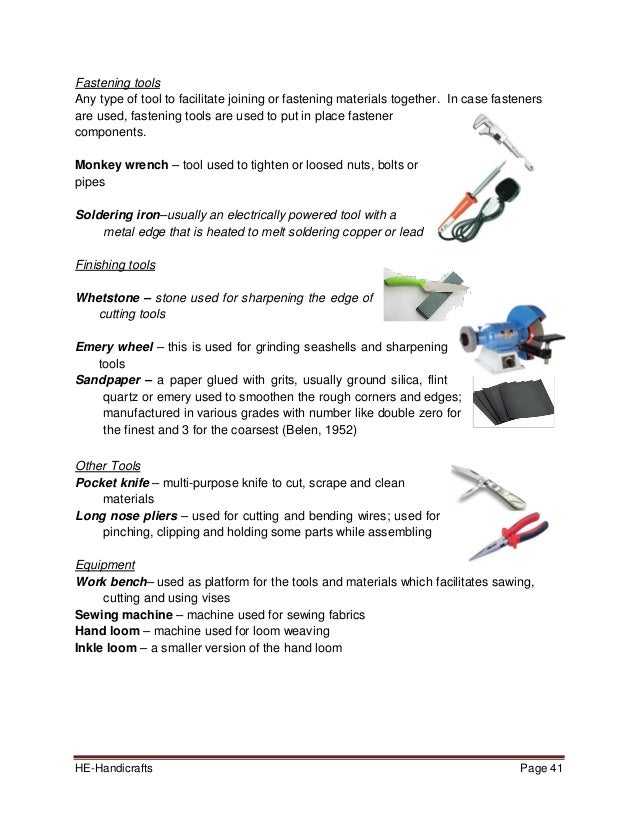 Tools and equipment in Handicrafts