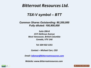 Bitterroot Resources - LM Project Presentation December 2021