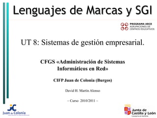 Lenguajes de Marcas y SGI

 UT 8: Sistemas de gestión empresarial.

       CFGS «Administración de Sistemas
            Informáticos en Red»

           CIFP Juan de Colonia (Burgos)

                David H. Martín Alonso

                 – Curso 2010/2011 –
 