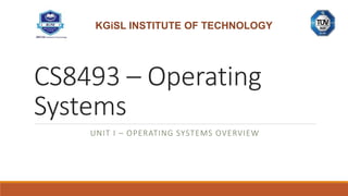 CS8493 – Operating
Systems
UNIT I – OPERATING SYSTEMS OVERVIEW
KGiSL INSTITUTE OF TECHNOLOGY
 