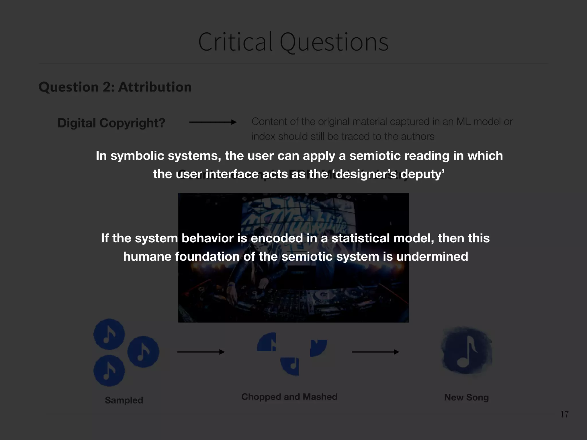 Critical Questions
18
18
Question 3: Reward
“If you are not paying for it, you’re not the customer;
you’re the product being sold”
Ecosystem Players (Apple, Google, Facebook, Microsoft)
are attempting to establish their control through a combination of storage, behavior, and authentication services
that are starting to rely on indexed models of other people’s data
“The primary mechanism of control over users comes through
statistical index models that are not currently inspected or regulated”
 