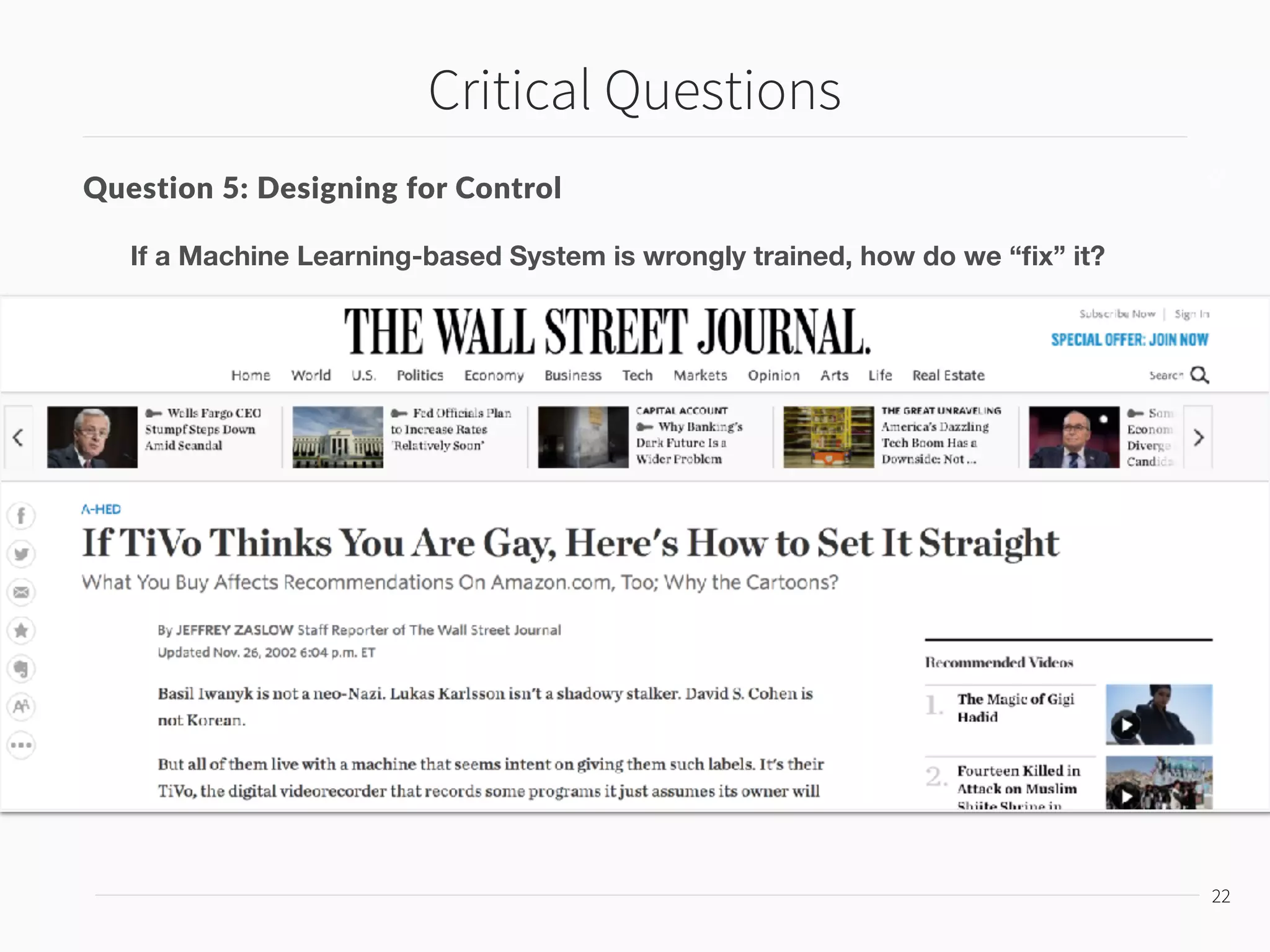 Towards Humane Interaction
23
23
Features
Many very small features are often a reliable
basis for inferred classiﬁcation models*
“How would a machine vision system might recognize a chair?”
* but, the result is that it becomes difﬁcult to account for
decisions in a manner recognizable from human
• Judgements are made in relation to sets of features, and
• Accountability for a judgement is achieved by reference to those features
how many legs? people sit on it etc
 