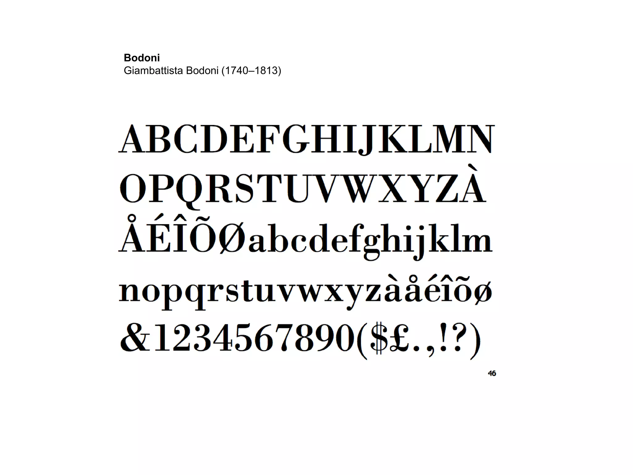 Bodoni
Giambattista Bodoni (1740–1813)
 