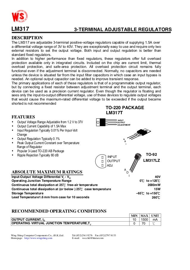 lm 317 to 92 datasheet lm317k data sheet
