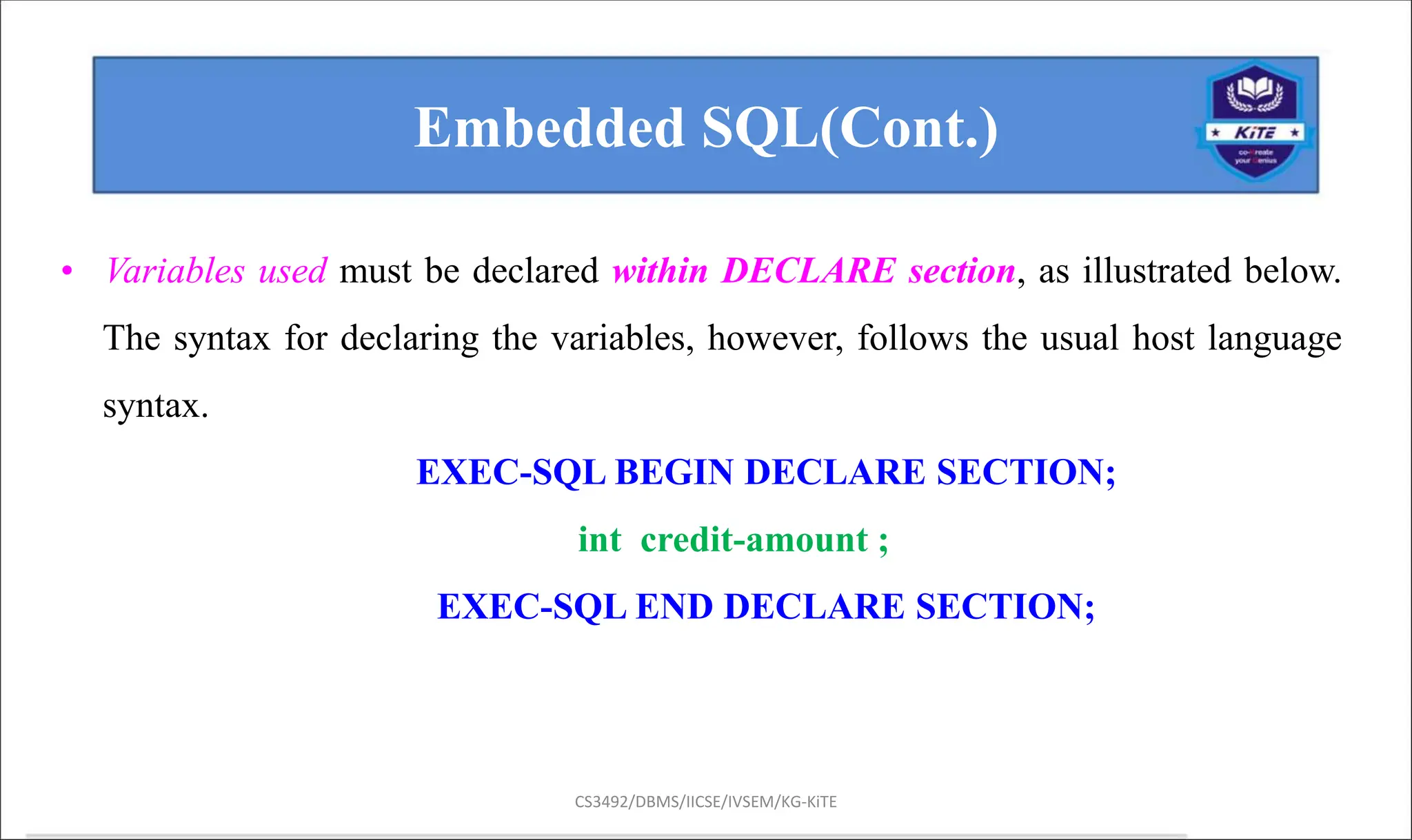 LM7_ Embedded Sql and Dynamic SQL in dbms | PPT