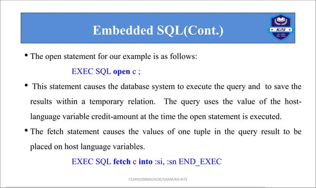 LM7_ Embedded Sql and Dynamic SQL in dbms | PPT