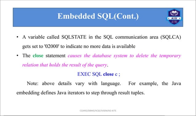 LM7_ Embedded Sql and Dynamic SQL in dbms | PPT