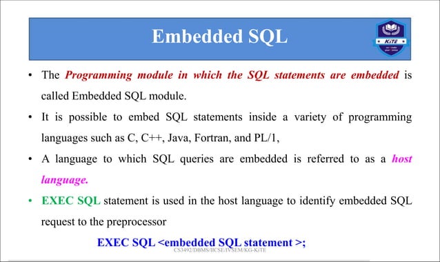 LM7_ Embedded Sql and Dynamic SQL in dbms | PPT