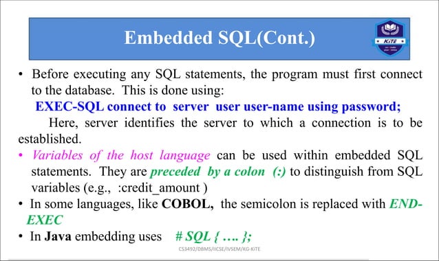 LM7_ Embedded Sql and Dynamic SQL in dbms | PPT