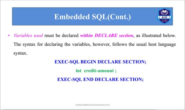 LM7_ Embedded Sql and Dynamic SQL in dbms | PPTX