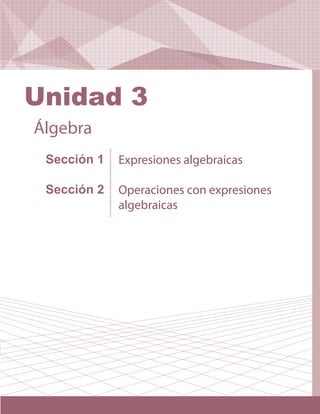 Sección 1
Sección 2
Expresiones algebraicas
Operaciones con expresiones
algebraicas
Álgebra
Unidad 3
 