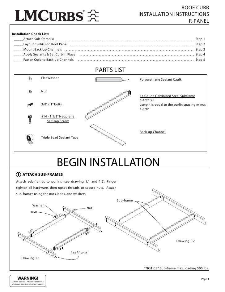 LMCurbs Roof Curb Installation Instructions For RPanel Metal Roof