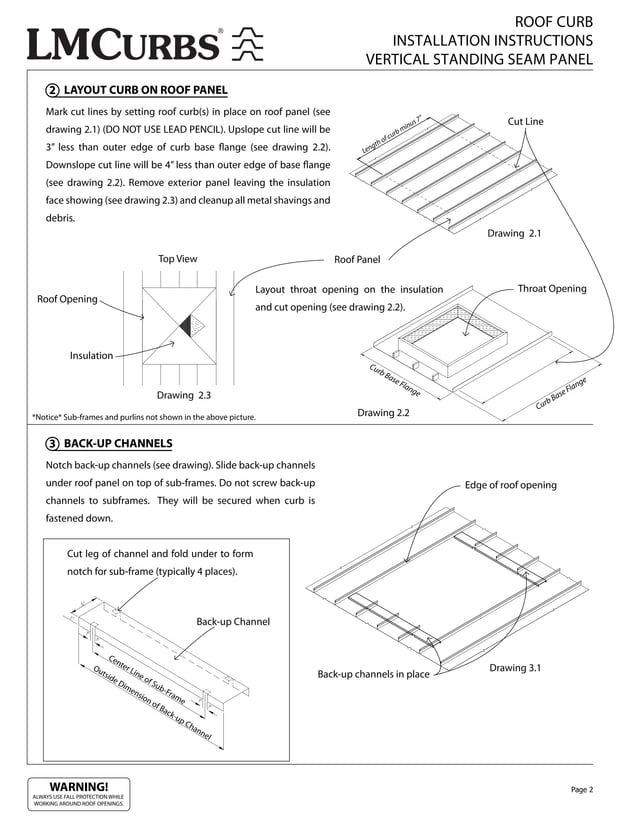 LMCurbs Roof Curb Installation Instructions For Vertical Standing Seam