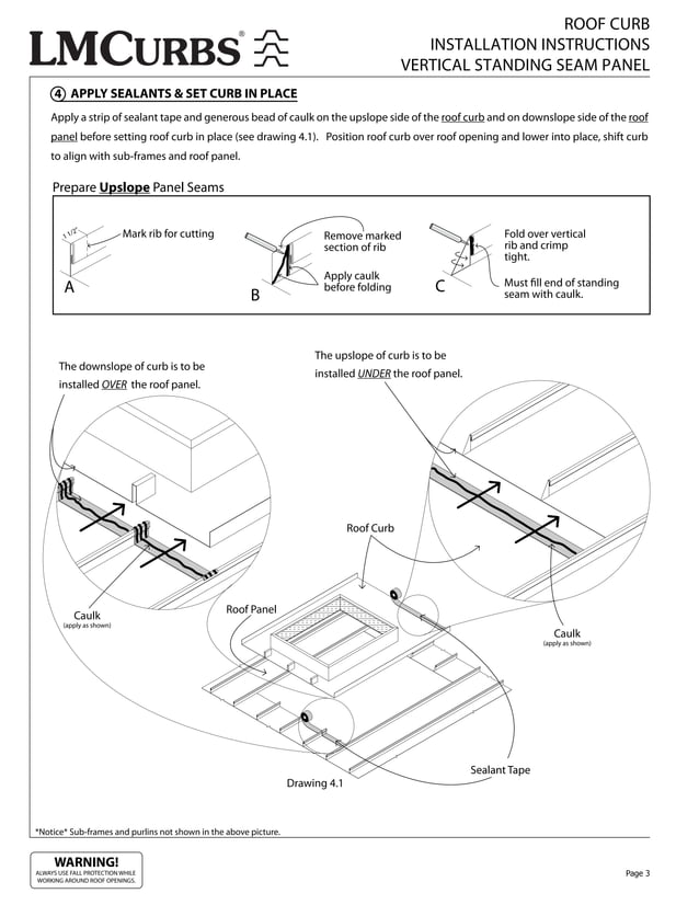 LMCurbs Roof Curb Installation Instructions For Vertical Standing Seam