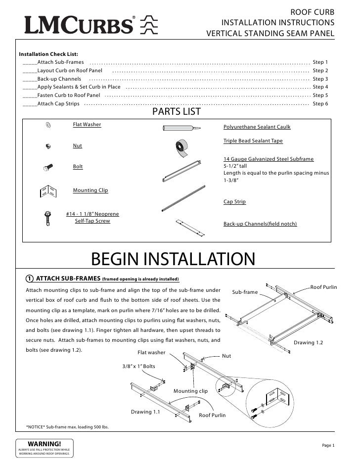 LMCurbs Roof Curb Installation Instructions For Vertical Standing Seam