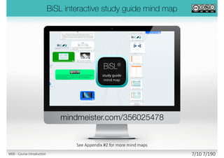 BiSL syllabus section code and title
BF Business information management and Framework
UM Use Management
FM Functionality Management
CP Connecting Processes
MP Management Processes
SP Strategic Processes
Handbook PageSyllabus
Module slide number / total module slides
Slide number /
total slides
Module number
and name
BiSL
handbook page
BiSL syllabus
section code
M00 - Course introduction 7/11 7/194
 