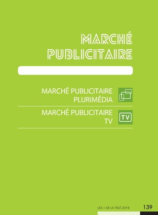 LES + DE LA TÉLÉ 2019 139
MARCHÉ
PUBLICITAIRE
MARCHÉ PUBLICITAIRE
PLURIMÉDIA
MARCHÉ PUBLICITAIRE
TV
 