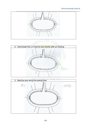 LM-Dressmaking/ Grade 10
____________________________________________________________________________
131
2. Hand baste first, or machine sew directly after pin basting.
3. Machine sew along the sewing lines
 