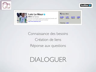 Connaissance des besoins
    Création de liens
 Réponse aux questions


 DIALOGUER
 