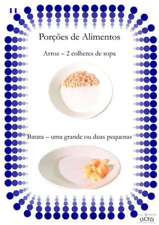 11

Porções de Alimentos
Arroz – 2 colheres de sopa

Batata – uma grande ou duas pequenas

 