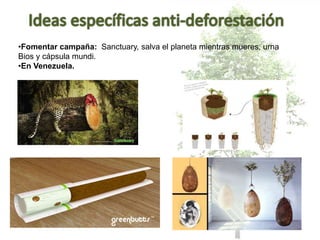 •Fomentar campaña: Sanctuary, salva el planeta mientras mueres, urna
Bios y cápsula mundi.
•En Venezuela.
 