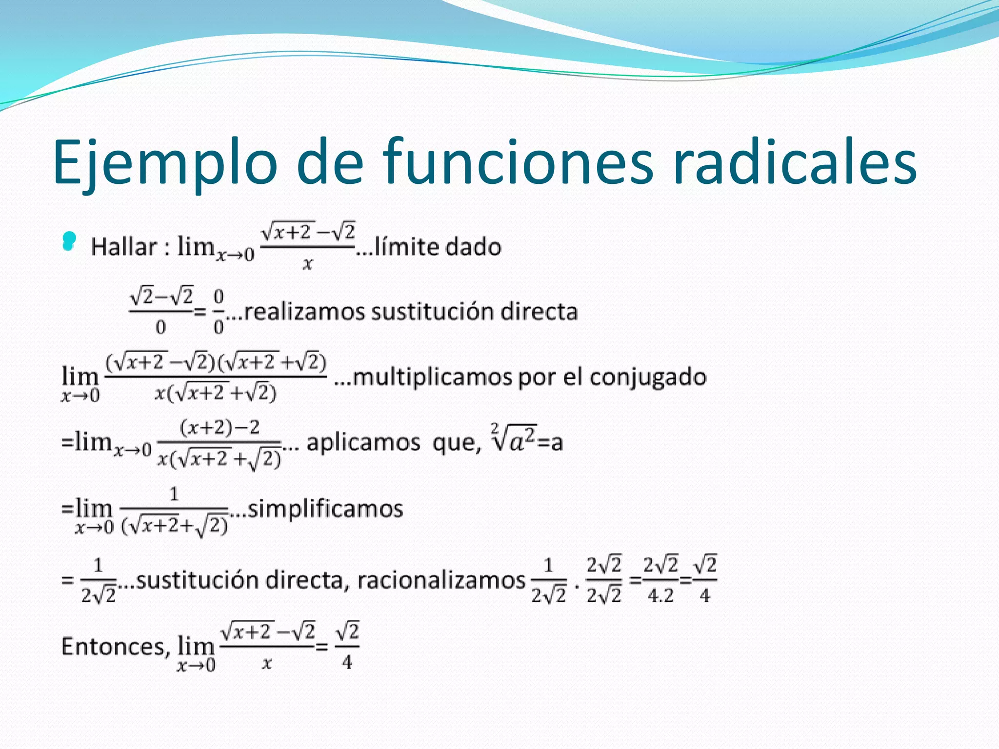 Ejemplo de funciones radicales
