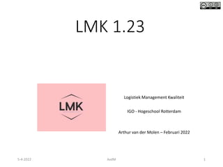 LMK 1.23
Logistiek Management Kwaliteit
IGO - Hogeschool Rotterdam
Arthur van der Molen – Februari 2022
5-4-2022 AvdM 1
 