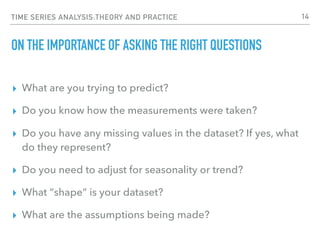 TIME SERIES ANALYSIS:THEORY AND PRACTICE
ON THE IMPORTANCE OF ASKING THE RIGHT QUESTIONS
▸ What are you trying to predict?...