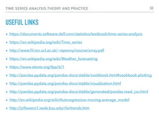 TIME SERIES ANALYSIS:THEORY AND PRACTICE
USEFUL LINKS
▸ https://documents.software.dell.com/statistics/textbook/time-serie...