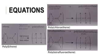 EQUATIONS
Poly(Ethene)
Poly(chloroethene)
Poly(tetrafluoroethene)
 
