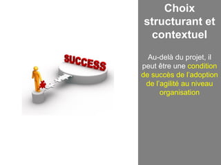 Choix
structurant et
 contextuel
  Au-delà du projet, il
peut être une condition
de succès de l’adoption
 de l’agilité au niveau
      organisation
 