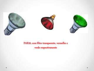 PAR20, com filtro transparente, vermelho e
verde respectivamente
 