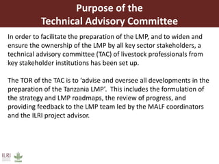 Stakeholder roles in the Tanzania Livestock Master Plan (LMP) process