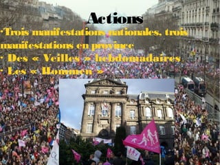 Actions
∙Trois manifestations nationales, trois
manifestations en province
∙ Des « Veilles » hebdomadaires
∙ Les « Hommen »
 