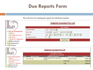 Due Reports Form This is the form for creating due reports for individual customers. 