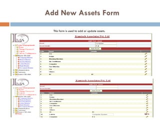 Add New Assets Form This form is used to add or update assets. 