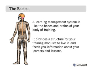 The Basics


             A learning management system is
             like the bones and brains of your
                 ...