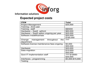 Information solutions Expected project costs 
